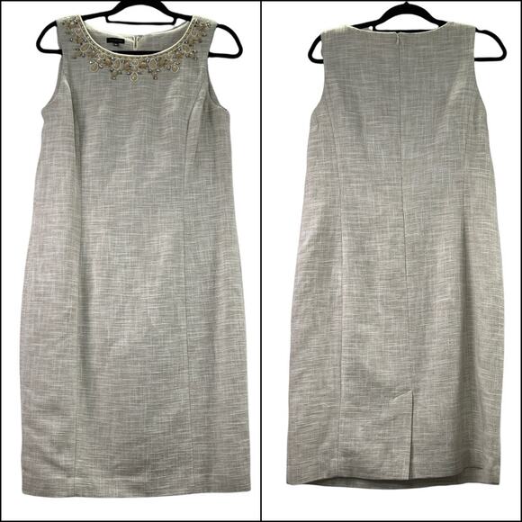 Talbots Ivory Sleeveless Tweed Sheath Dress Size 12 Beige Taupe Back Zip - Picture 5 of 11